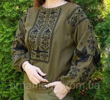 Вишиванка жіноча хакі — патріотична українська сорочка, виготовлена з натурально. . фото 7