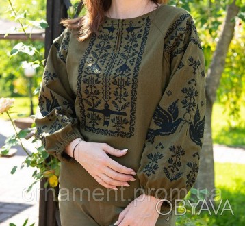 Вишиванка жіноча хакі — патріотична українська сорочка, виготовлена з натурально. . фото 1