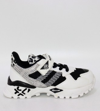 Чорно-білі кросівки для дівчинки з леопардовим принтом білий. . фото 4