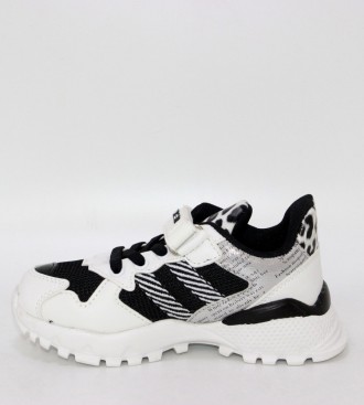 Чорно-білі кросівки для дівчинки з леопардовим принтом білий. . фото 6