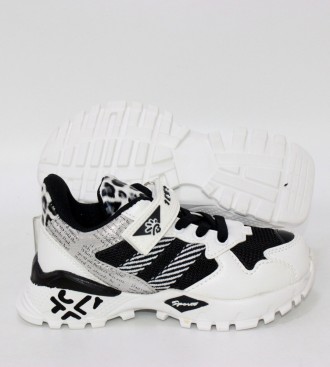 Чорно-білі кросівки для дівчинки з леопардовим принтом білий. . фото 7