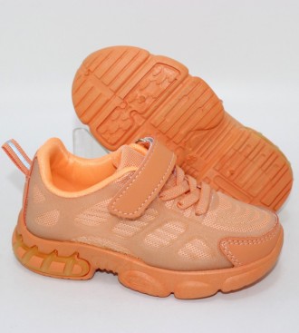 Текстильні помаранчеві дитячі кросівки із силіконовим каркасним оздобленням. пом. . фото 7