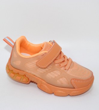 Текстильні помаранчеві дитячі кросівки із силіконовим каркасним оздобленням. пом. . фото 2