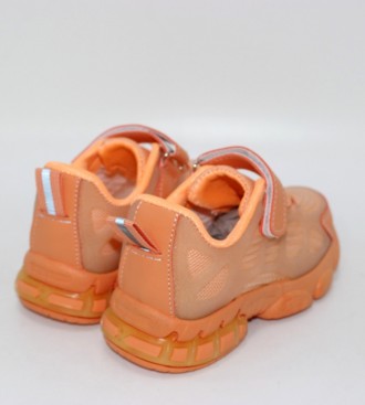 Текстильні помаранчеві дитячі кросівки із силіконовим каркасним оздобленням. пом. . фото 5