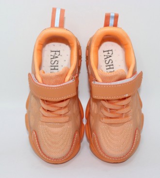 Текстильні помаранчеві дитячі кросівки із силіконовим каркасним оздобленням. пом. . фото 3