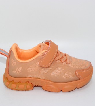 Текстильні помаранчеві дитячі кросівки із силіконовим каркасним оздобленням. пом. . фото 4