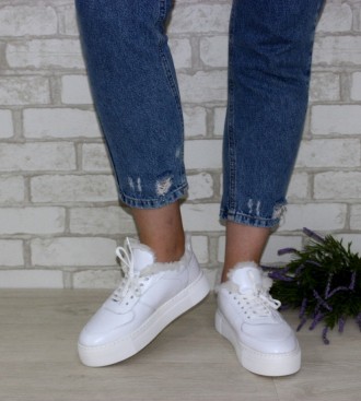Молодіжні білі зимові кросівки з натуральної шкіри білий. . фото 3