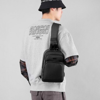 
	Мужская сумка слинг Confident ATN01-T-X1353A пошита из мягкого текстиля в черн. . фото 7