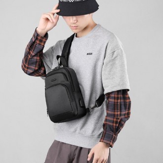 
	Мужская сумка слинг Confident ATN01-T-X1353A пошита из мягкого текстиля в черн. . фото 3