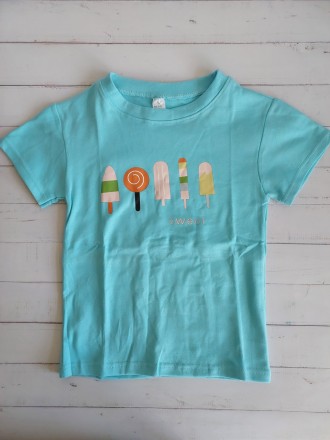Яскрава дитяча футболка
Матеріал – котон, поліестер
Колір - бірюзовий
Розмір – L. . фото 2