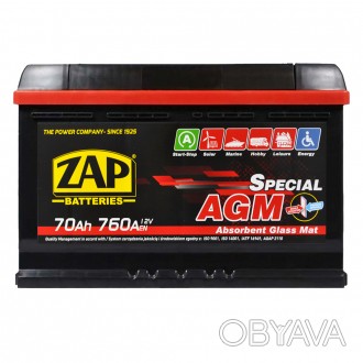 ZAP AGM 70Ah 760A R+ (L3) (570 02). . фото 1