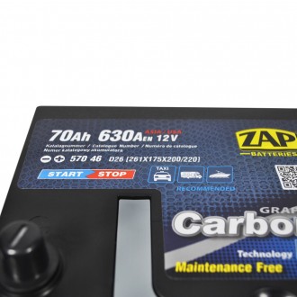 ZAP Carbon Start Stop EFB Asia 70Аh 630А R+ (D26) (570 46). . фото 5