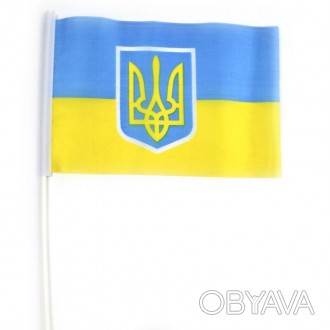 Флаг Украины на пластиковой ножке длинной 30 см. Материал - полиестер. Размер фл. . фото 1