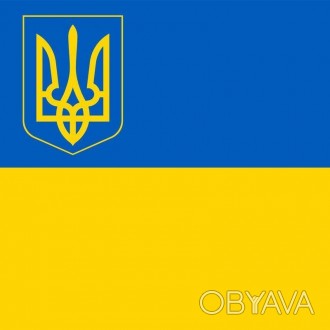 Флаг Украины из габардина с бахрамой, размер 93х144 см, пенный герб. В ассортиме. . фото 1