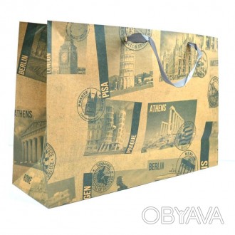 Пакет подарочный изготовлен из крафт-бумаги, полноцветный принт, имеет прочные р. . фото 1
