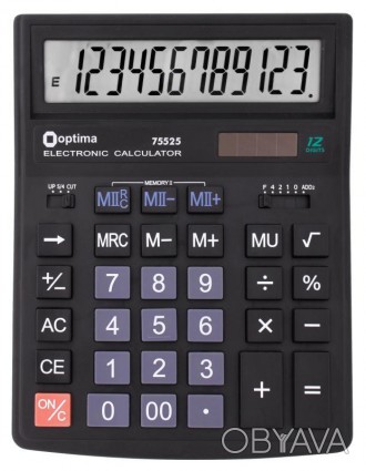 Бухгалтерский калькулятор Optima O75525.Тип питания - литиевая батарейка и солне. . фото 1