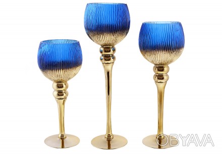 Набір (3 шт) скляних свічників, 30/35/40см, колір - синій із сапфіром.
Розмір: 1. . фото 1