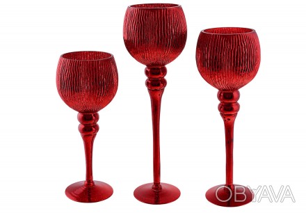 Набір (3 шт) скляних свічників, 30/35/40см, колір - червоний рубіновий
Розмір: 1. . фото 1