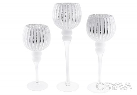 Набір (3 шт) скляних свічників, 30/35/40см, колір - білий зі сріблом
Розмір: 13*. . фото 1