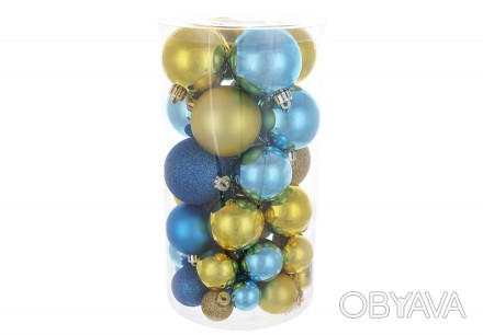 Набор елочных шаров, цвет – синий с золотым, 40шт – 6см, 5см, 4см, 3см: микс бле. . фото 1