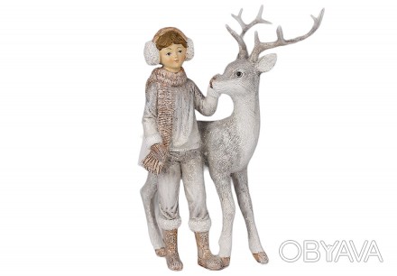 Декоративная статуэтка Мальчик с оленем 17.5х12х21см, цвет – бежево-серый
Размер. . фото 1