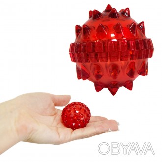 Масажна кулька "Їжачок", характеристики:
	Колір: червоний;
	Розмір (Ш/Д): 4х4.5 . . фото 1