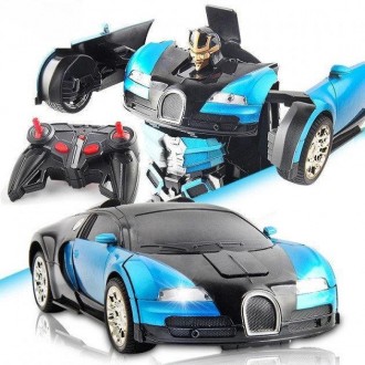 Машинка радіокерована трансформер Robot Car Bugatti Size12 СИНЯ  Робот-трансформ. . фото 8