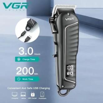 
Машинка для стрижки волос электрическая аккумуляторная с дисплеем VGR V-683 + 4. . фото 9