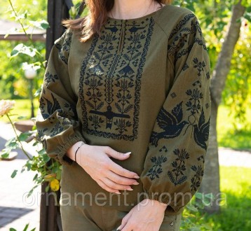 Вишиванка жіноча хакі — патріотична українська сорочка, виготовлена з натурально. . фото 2