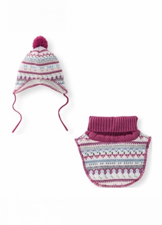 Вязаный комплект шапка на завязках и манишка для девочки от немецкого бренда LUP. . фото 2