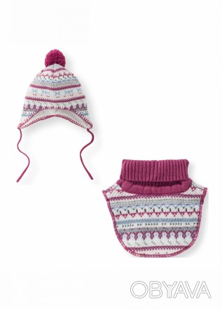 Вязаный комплект шапка на завязках и манишка для девочки от немецкого бренда LUP. . фото 1