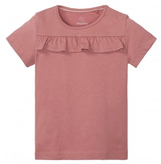 Хлопковая футболка бренда Lupilu с коротким рукавом и оборкой спереди. До 92 раз. . фото 2