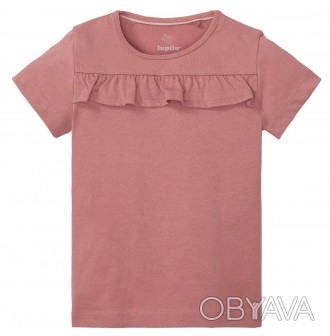 Хлопковая футболка бренда Lupilu с коротким рукавом и оборкой спереди. До 92 раз. . фото 1
