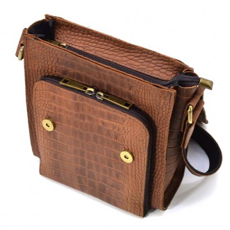 Кожаная сумка через плечо RepC-3027-4lx бренда TARWA коричневый цвет рептилия с . . фото 8
