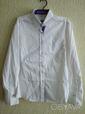 Белая женская классическая рубашка, р.40, Greiff.
Цвет - белый, фиолетовый.
Со. . фото 1