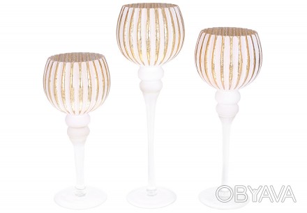 Набір (3 шт) скляних свічників, 30/35/40см, колір - білий мат із золотом
Розмір . . фото 1