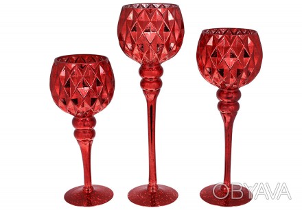Набір (3 шт) скляних свічників, 30/35/40см, колір - червоний
Розмір 13х40/35/30с. . фото 1