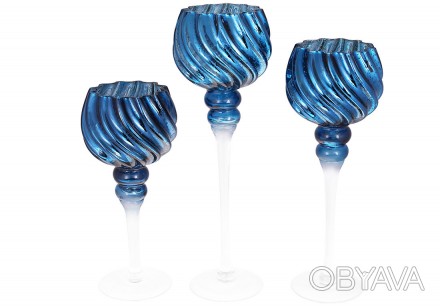 Набір (3 шт) скляних свічників, 30/35/40см, колір - синій блюмарин
Розмір 13х40/. . фото 1