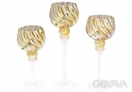Набір (3 шт) скляних свічників, 30/35/40см, колір - шампань
Розмір 13х40/35/30см. . фото 1