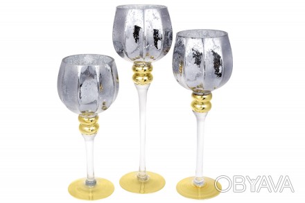 Набір (3 шт) скляних свічників, 30/35/40см, колір - графітовий із золотом
Розмір. . фото 1