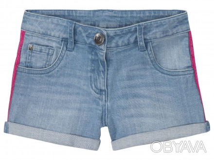 Короткие эластичные джинсовые шорты с вышивкой. На талии регулируемая резинка, а. . фото 1