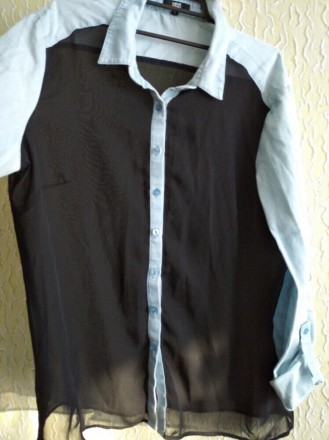 Женская двухтканевая рубашка, р.Л, Yes or No.
Черная прозрачная ткань и голубая. . фото 6