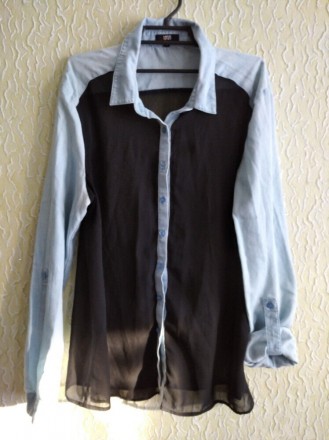 Женская двухтканевая рубашка, р.Л, Yes or No.
Черная прозрачная ткань и голубая. . фото 2