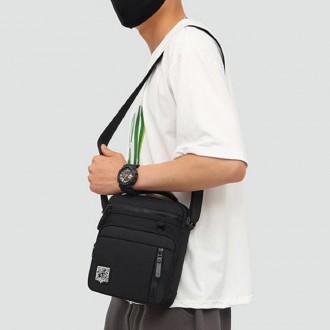 Чоловіча сумка через плече, на плече, сумка месенджер, барсетка тканинна в чорно. . фото 11