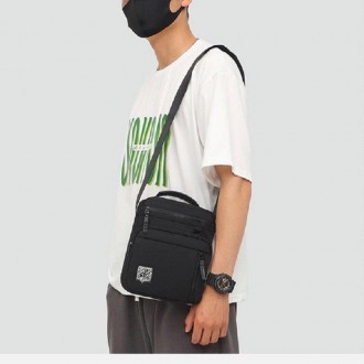 Чоловіча сумка через плече, на плече, сумка месенджер, барсетка тканинна в чорно. . фото 10