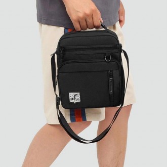 Чоловіча сумка через плече, на плече, сумка месенджер, барсетка тканинна в чорно. . фото 5