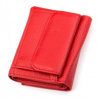Червоний гаманець маленький, компактний з кишенею для монет, виготовлений з нату. . фото 2