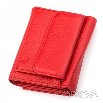 Червоний гаманець маленький, компактний з кишенею для монет, виготовлений з нату. . фото 1