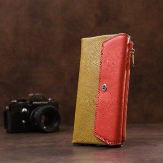 Яскравий стильний різнокольоровий (гірчичний з рожевим) жіночий гаманець виготов. . фото 2