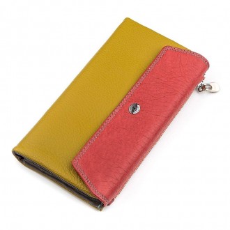 Яскравий стильний різнокольоровий (гірчичний з рожевим) жіночий гаманець виготов. . фото 4